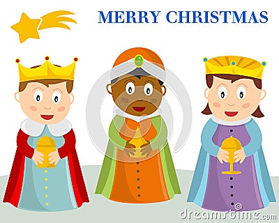 Three Wisemen Christmas Card Vector Illustration