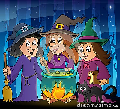Three witches theme image 2 Vector Illustration