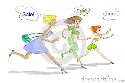 Three women running on sale Stock Photo