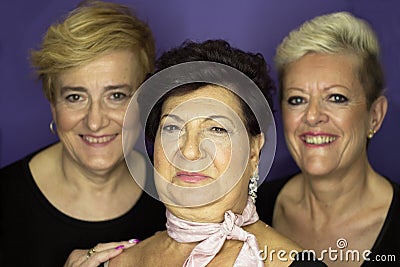 Three women with short hair Stock Photo