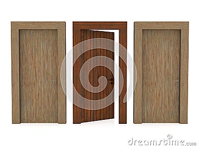 Three wooden doors of different materials Stock Photo