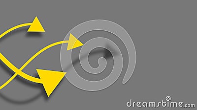 Three yellow arrow with shadows move in waves in the frame on dark gray background. Business infographic and study education Stock Photo