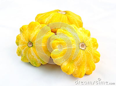 Three yellow bush pumpkins Stock Photo