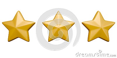 three yellow stars arranged in a horizontal line. This is a common rating system, often used to represent a level of satisfaction Stock Photo