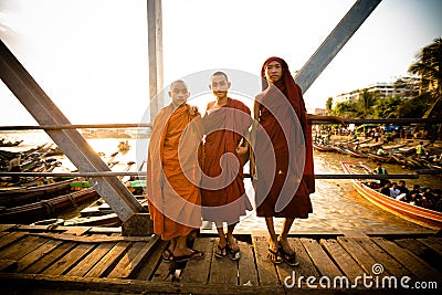 Three young buddhist monks Editorial Stock Photo