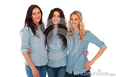 Three young casual women having fun together Stock Photo