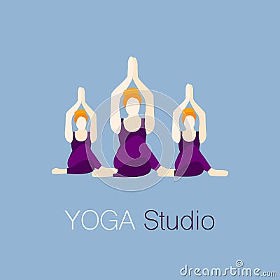 Three young happy woman in lotus Yoga pose Vector Illustration