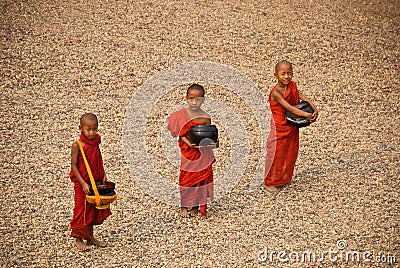 Three young monks Editorial Stock Photo