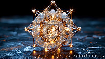 A threedimensional construct of Metatrons Cube featuring twelve intersecting lines and thirteen spheres representing the Stock Photo