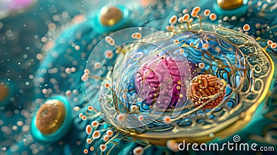 A threedimensional rendering of an animal cell showing the detailed structures and organization of its nuclei lysosomes Stock Photo