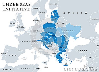 Three Seas Initiative, 3SI or TSI, also known as BABS, political map Vector Illustration