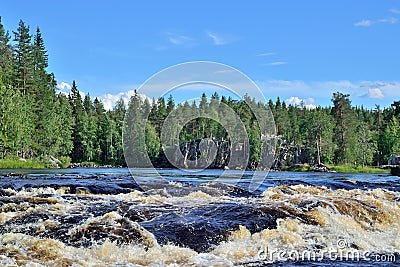 Threshold Padun on river Chirko-Kem. Karelia, Russia Stock Photo