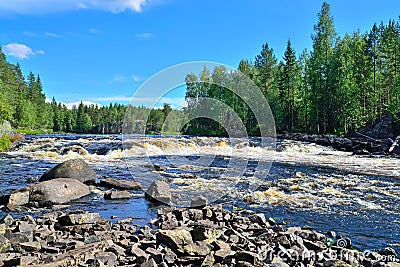 Threshold Padun on river Chirko-Kem. Karelia, Russia Stock Photo