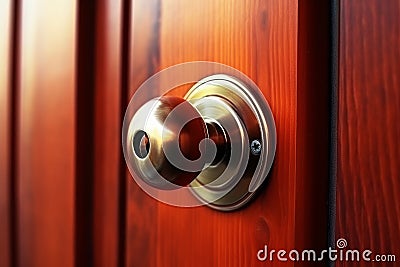 Threshold of Possibilities: Closeup of Wooden Door Knob (AI Generated) Stock Photo