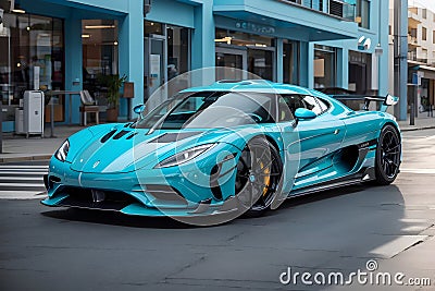 The thrill of speed and luxury with a Yas Marina Blue Koenigsegg Jesko supercar generative Ai Stock Photo