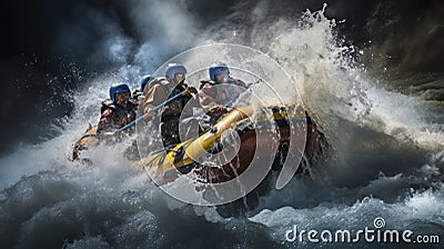 The Thrill of Teamwork in White Water Rafting Expeditions. Generative AI Stock Photo