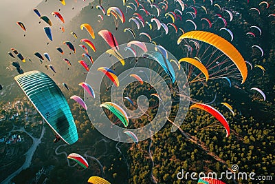 Thrilling Aerial Paragliding Festival Stock Photo