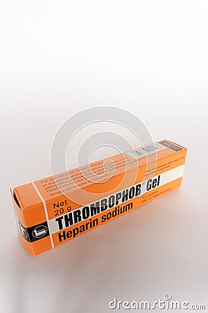 Thrombophob Gel Heparin Sodium. Isolated on white backgorund. Editorial Stock Photo