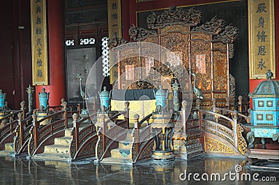 Throne of Chinese emperors in the Forbidden City Editorial Stock Photo