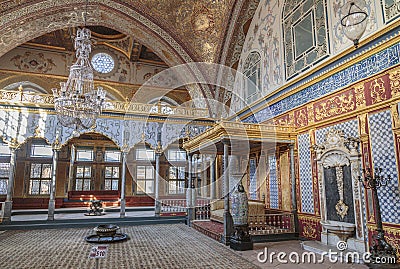 Throne Room Inside Harem Section of Topkapi Palace, Istanbul, Turkey Stock Photo