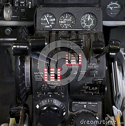 Throttle quadrant in airplane Stock Photo