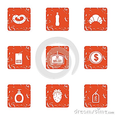 Throw off price icons set, grunge style Vector Illustration