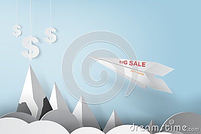 Throwing paper art of plane to dollar Vector Illustration