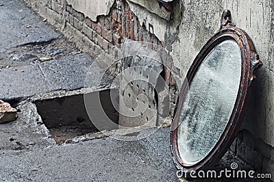 Thrown Out Old Mirror Stock Photo