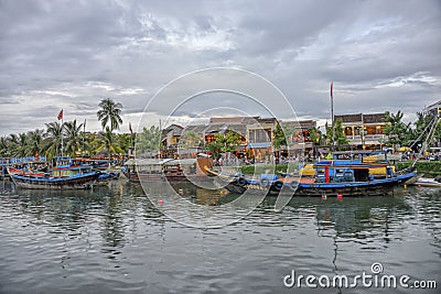 Boats Thu BÃ²n River in Hoi An, Vietnam Editorial Stock Photo