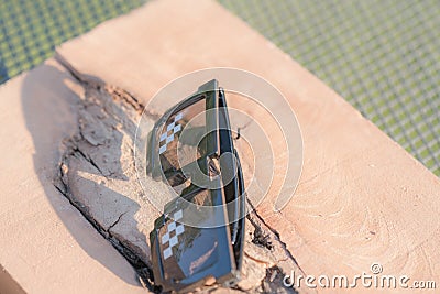 Thug life pixel model sunglasses shoot outside closeup. Selective focus Stock Photo