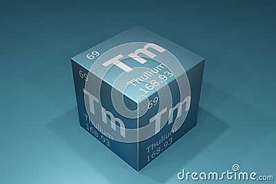 Thulium, 3D rendering of symbols of the elements of the periodic table, atomic number, atomic weight, name and symbol. Education, Cartoon Illustration
