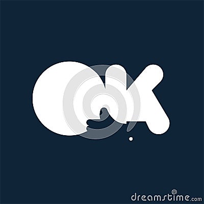 Thumb hand gesture hidden on OK text Vector Illustration