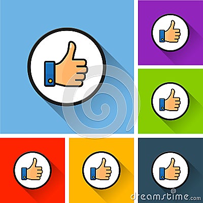 Thumb icons with long shadow Vector Illustration