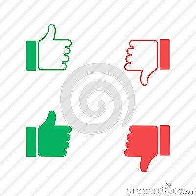 Thumb up and down icon. Good or bad, like and dislike set. Isolated illustration. Success and bad finger. Vector EPS 10 Vector Illustration