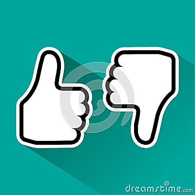 Thumb up and down. Like and dislike. Vector illustration Cartoon Illustration