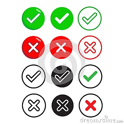Thumb up and down red and green icons. Vector illustration. I like and dislike round buttons in flat design Vector Illustration