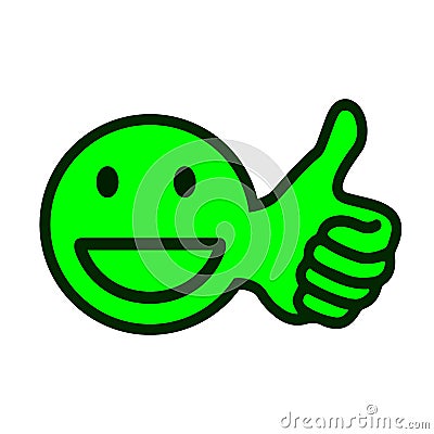 Thumb up emoticon, super sign, smiley emotion, by smilies, cartoon emoticon - vector Stock Photo