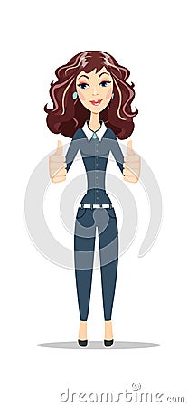 Thumb up. Female model. Vector Illustration