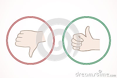 Thumb up and finger down. Vector color icons Freehand drawing Stock Photo