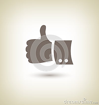 Thumb up gesture. Good icon hand on beige Vector Illustration