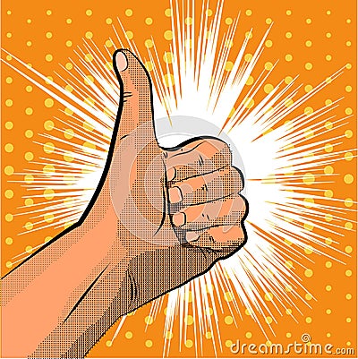 Thumb up gesture like. finger halftone. Pop art style. Vector illustration Vector Illustration