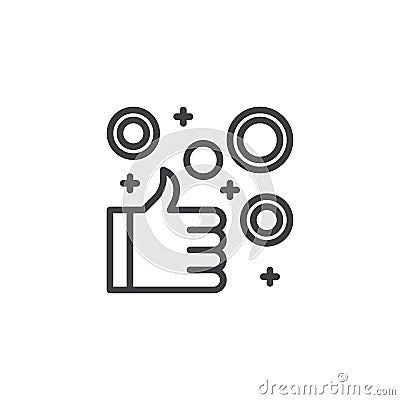 Thumb up hand with coins outline icon Vector Illustration