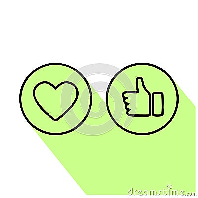 Thumb up heart linear buttons on white background Vector Illustration