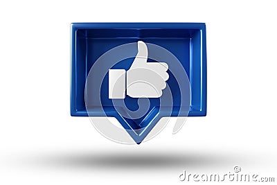 Thumb up icon in blue frame. Pin with like for social networks. 3d rendering Editorial Stock Photo