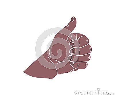 Thumb Up Icon Drawing. African skin color Thumbs up gesture like symbol doodle icon. Hand drawn sketch in vector Vector Illustration