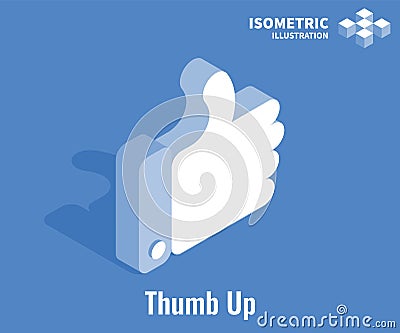 Thumb Up icon. Social network vector 3D illustration. Like symbol isolated on blue background. Vector Illustration