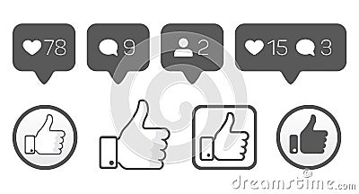 Thumb up, like icons, follower comment vector set Vector Illustration