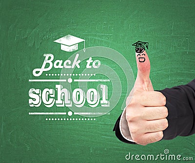 thumb up with the sketch of the graduation hat Stock Photo