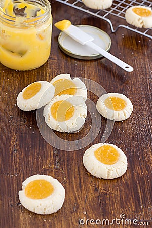 Thumbprint Cookies with Lemon Curd Stock Photo