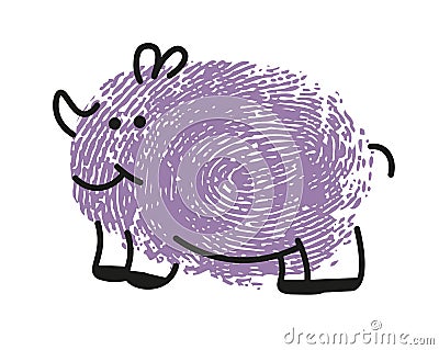 Thumbprint drawing of rhinoceros mammal portrait Vector Illustration